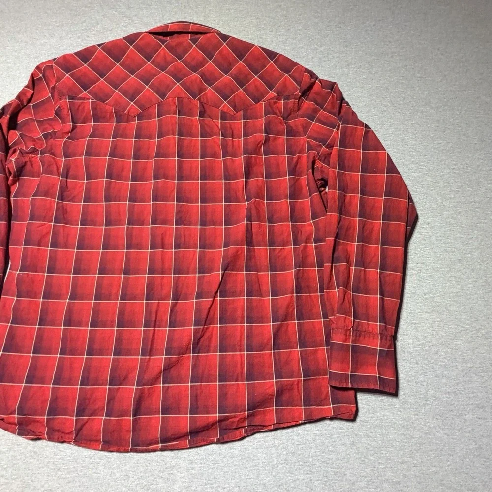 Wrangler Retro Shirt 2XLT Blue Red Western Pearl Snap Sawtooth Pocket - Mens 2XT
